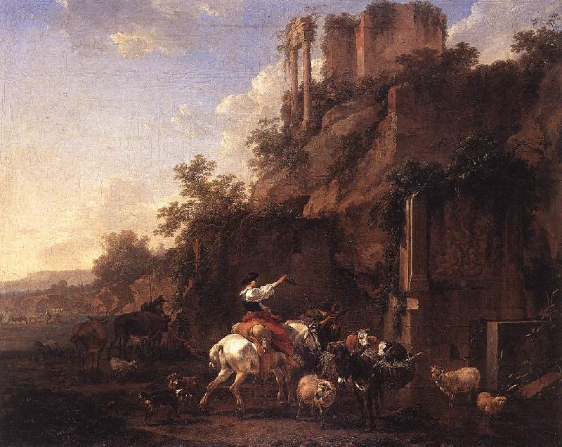 BERCHEM, Nicolaes Rocky Landscape with Antique Ruins oil painting image